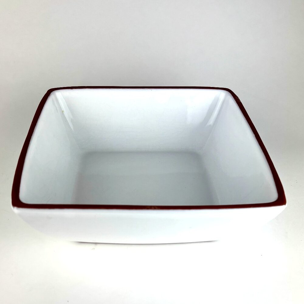 Euro Ceramica White Porcelain Square Bowl with Hand-Painted Rim Made in Portugal